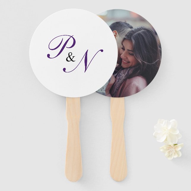 Leque Casamento Clássico Elegante Roxo Real (Frente e Verso)