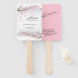 Leque Casamento com Árvore de Flor de Cereja Branca