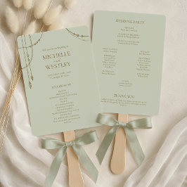 Leque Casamento com Contas Drapadas Verde Sage Boho