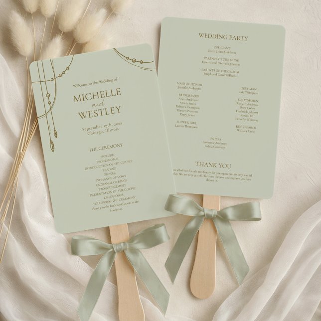 Leque Casamento com Contas Draped Verde Sage Leve Boho (Criador carregado)