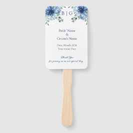 Leque Casamento com Floral em Azul Desbotado em Aquarela