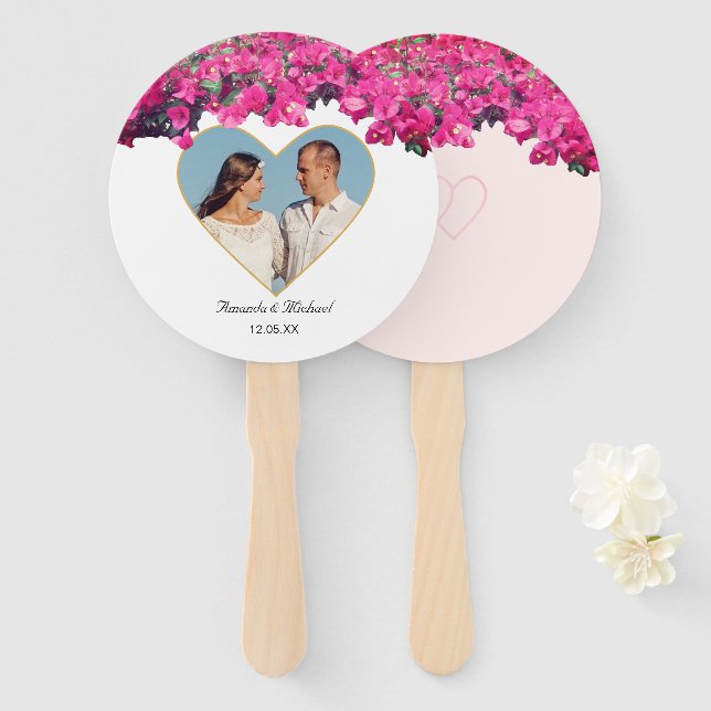 Leque Casamento com Imagem Floral Tropical Personalizáve (Frente e Verso)