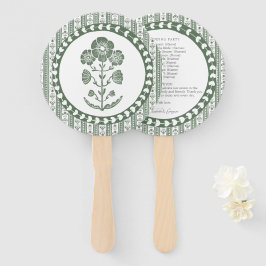 Leque Casamento com Impressão Botânica Verde e Branco em
