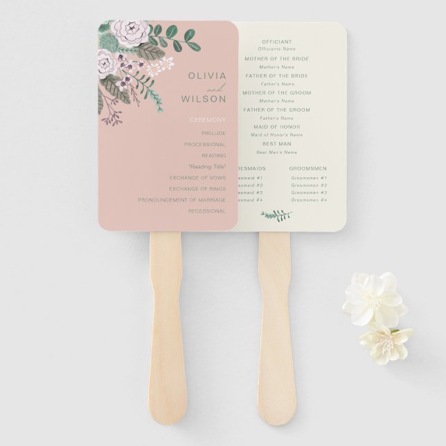 Leque Casamento cor-de-rosa floral Conjunto de Ventilado (Frente e Verso)