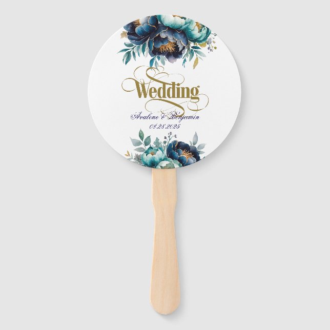 Leque Casamento de Aqua Teal e Marinho Peony Buquê (Frente)