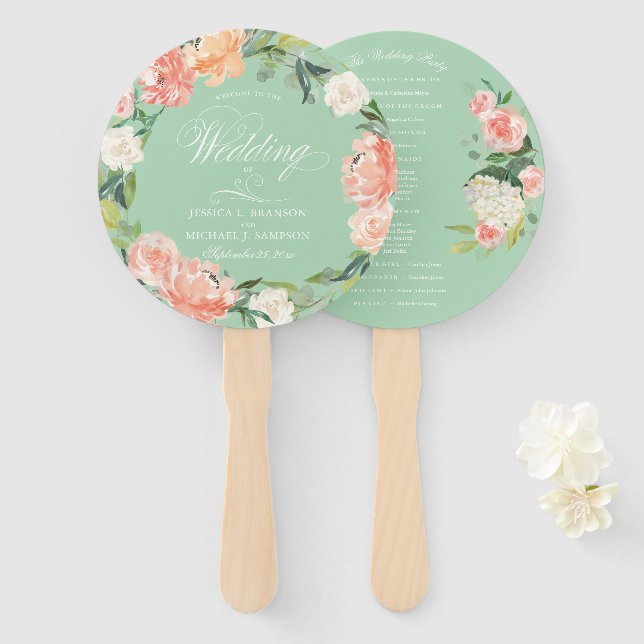 Leque Casamento de Boas-vindas Floral de Mola Flutuante  (Frente e Verso)