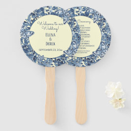 Leque Casamento de Borboleta Floral de Cor Amarela Azul