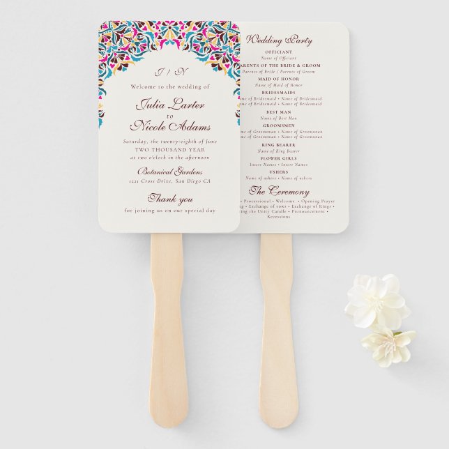 Leque Casamento de Borda com Estilo Floral de Marfim, Lu (Frente e Verso)