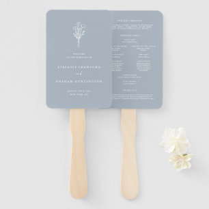 Leque Casamento de Botânica Minimalista Dusty Blue Boho