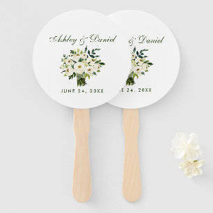 Leque Casamento de Buquê Branco Floral Verde