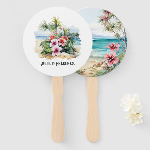 Leque Casamento de Destino de Caribe de Aquarela