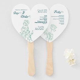 Leque Casamento de Flores de Peônias Desenhadas em Mão V