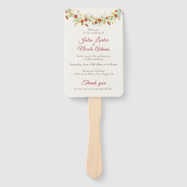 Leque Casamento de Folhagem Amarelo-Flor Selvagem Marigo (Frente)