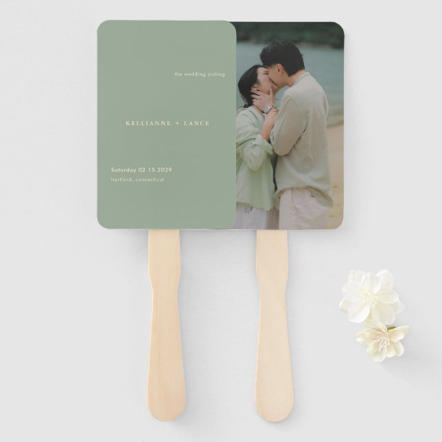 Leque Casamento de Foto Simples Verde Sage Moderno (Frente e Verso)