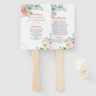 Leque Casamento de Frame Geométrico Apricot Floral