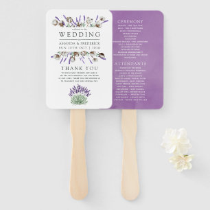 Leque Casamento de Lavanda de Algodão Aquarela