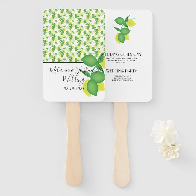 Leque Casamento de Limão e Lima Amarelo e Verde (Frente e Verso)