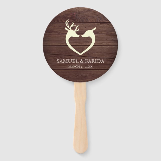 Leque Casamento de Madeira Rústica Com Coração Elegante (Frente)