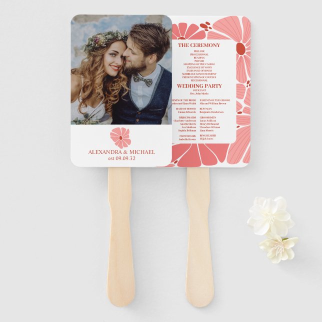 Leque Casamento de margarida cor-de-rosa moderno e psico (Frente e Verso)