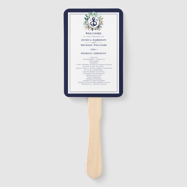 Leque Casamento de Marinho de Anchor Monograma Greenery  (Frente)