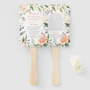 Leque Casamento de Moldura Floral de Peach e Blush Water