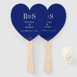 Leque Casamento de Monograma Moderno Azul-Chic Marinho E