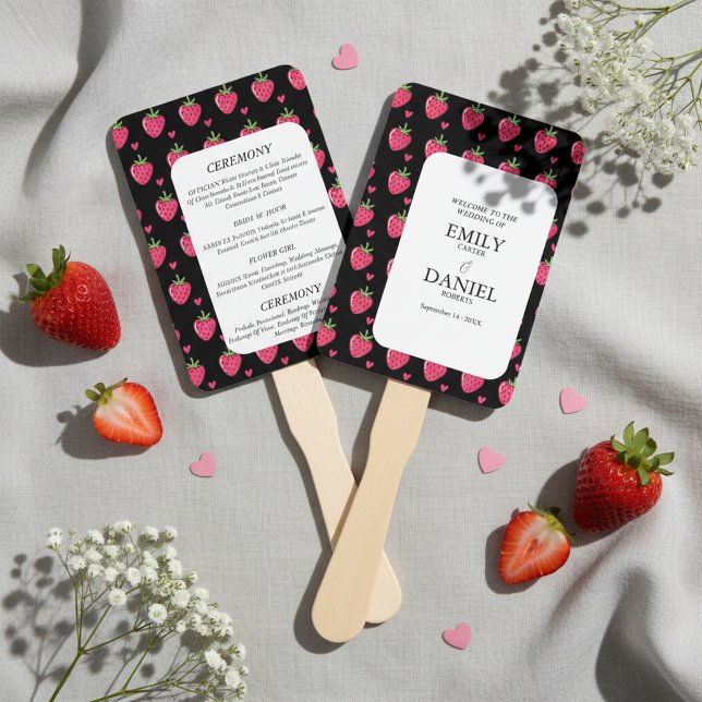Leque Casamento de Morango Preto e Rosa Elegante (Criador carregado)