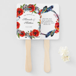 Leque Casamento de Penas de Boho Vermelho Moderno Obriga