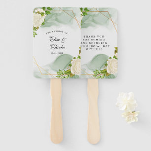Leque Casamento de Rosas Brancas de Cor Verde Elegante