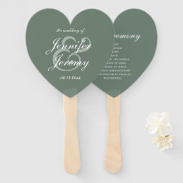 Leque Casamento de Script Branco Elegante Verde do Sage 