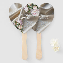 Leque Casamento de Seda Branca com Rosas e Peônia