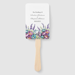 Leque Casamento de Turquesas e Flores Selvagens Roxas