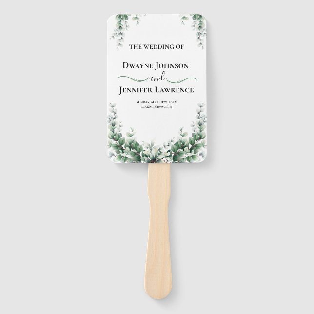 Leque Casamento de Verão com Verde Folhagem de Eucalipto (Frente)