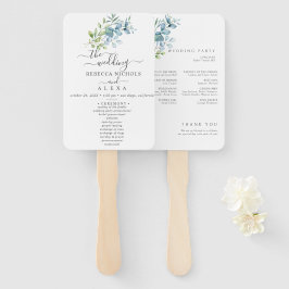 Leque Casamento de Verde com Eucalipto em Aquarela Moder