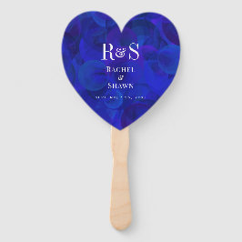 Leque Casamento do Monograma Moderno Real Azul Elegante