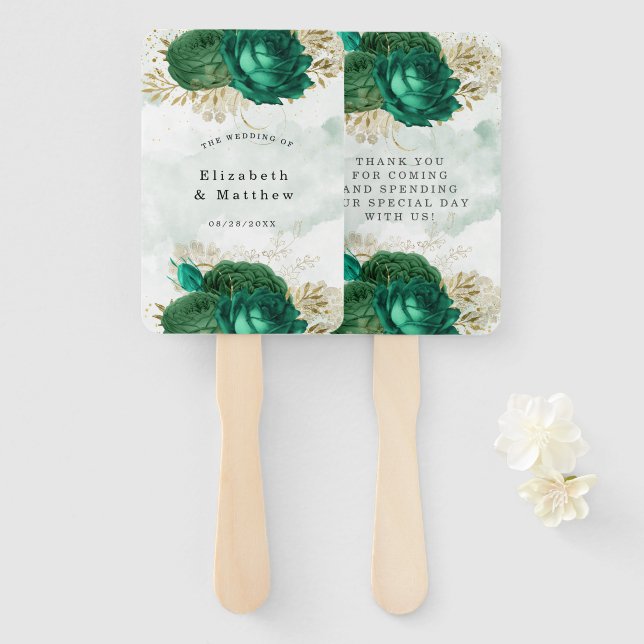 Leque Casamento Dourado brilhante Emerald Green - Obriga (Frente e Verso)