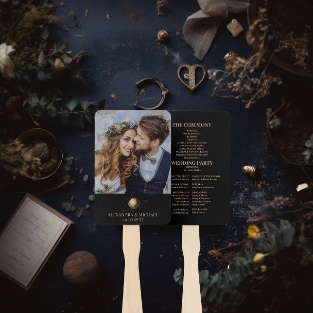 Leque Casamento Dourado Celestial Místico Negro (Criador carregado)