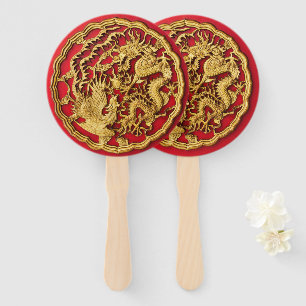 Leque Casamento Dourado Chinês Vermelho de Phoenix