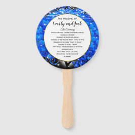 Leque Casamento Dourado com folhas de folhas de cor azul