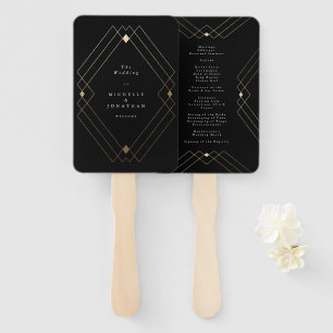 Leque Casamento Dourado de Deco Gatsby Preto Diamante