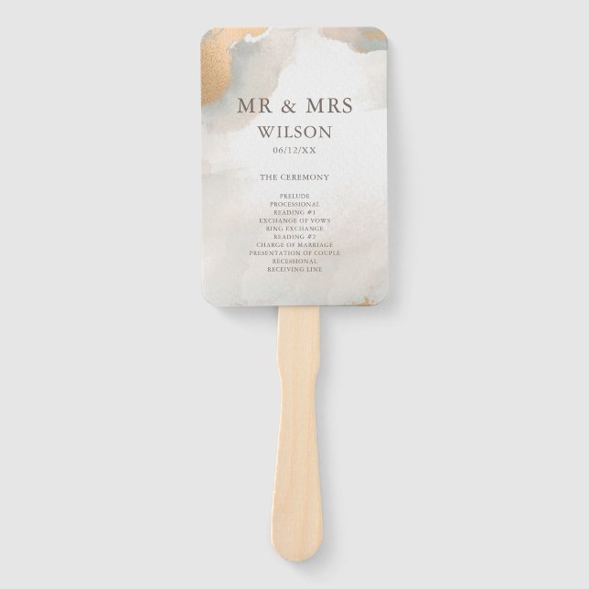 Leque Casamento Dourado Elegante Abstrato Watercolor (Frente)