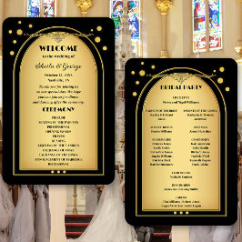 Leque Casamento Dourado Negro de Confetti Sparkles