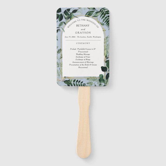 Leque Casamento Dusty Blue Modern Greenery Outdoor (Frente)