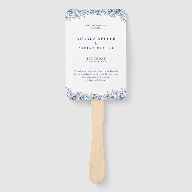 Leque Casamento Elegante Da Flor Branca Azul (Frente)