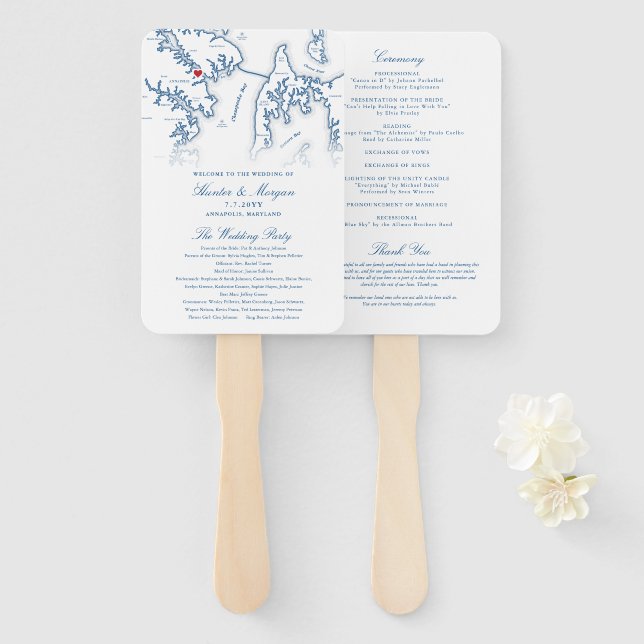 Leque Casamento Elegante do Programa de Casamento de Ann (Frente e Verso)