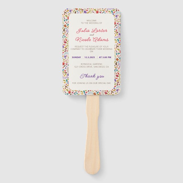 Leque Casamento Exótico de Jardins de Flores Selvagens d (Frente)