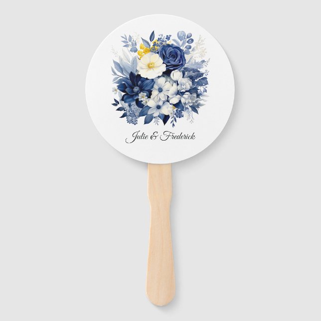 Leque Casamento Floral Azul Marinho e Branco (Frente)