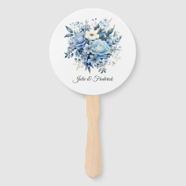 Leque Casamento Floral Azul Poento