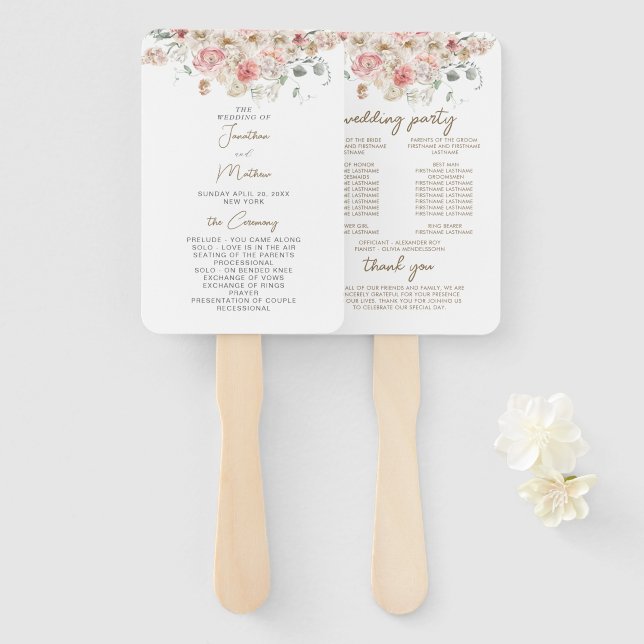 Leque Casamento Floral de Aquarela de Jardim de Verão (Frente e Verso)