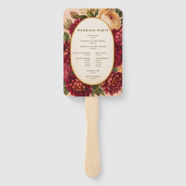 Leque Casamento Floral de Aquarelas Blush Burgundy (Verso)